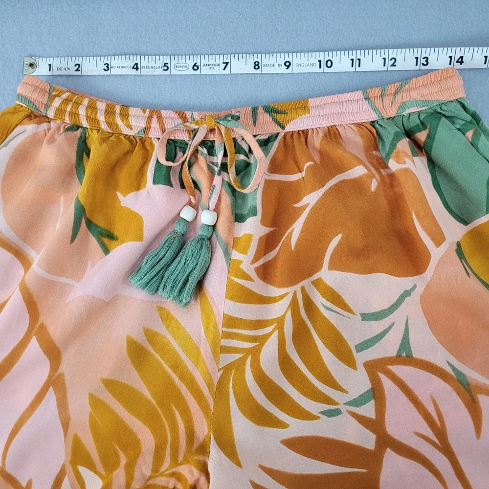 True Destinations Tropical Piece Womens Large Orange Green Rayon Shirt & Shorts